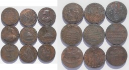 Großbritannien: Lot 9 x Halfpenny Token 1792 - 1795. Dabei: Erskine and Gibbs, North Wales, London and Middl Esex, Wales, Donald & Co, Conder's, Kings...