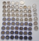 Sowjetunion: Eine Schachtel voll mit 67 Gedenkmünzen aus der UdSSR / Russland. Dabei 1, 3 und 5 Rubel Münzen, teils Silber. Überwiegend in Kapsel, pol...