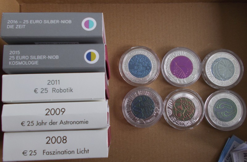 Österreich: Kleines Lot 11 x 25 Euro Niob-Gedenkmünzen aus Österreich 2008-2018,...