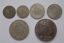 Württemberg: Lot 6 Münzen, dabei: 2 x 6 Kreuzer, 2 x ½ Gulden, Gulden und Vereinstaler/Siegestaler 1871 (AKS 132).
 [differenzbesteuert]