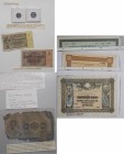 Drittes Reich: Kleines Lot Zeitgeschichte aus der Zeit des zweiten Weltkrieges: 2 Münzen (5 + 10 Pfennig 1940 Reichskreditkassen- Lochgeld), 2 Banknot...