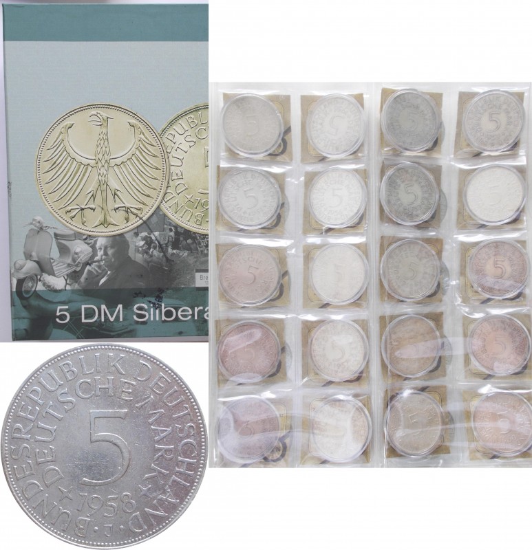 Bundesrepublik Deutschland 1948-2001: 75 x 5 DM Kursmünzen Silberadler, augensch...