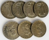 Proben & Verprägungen: Weimarer Republik 1918-1933: Lot 7 Stück, Probeprägung zu 50 Reichspfennig 1925 F, geriffelter Rand. Schaaf 324/G6, überwiegend...