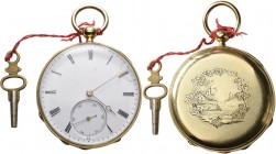 Uhren: Sehr gut erhaltene Herren Taschenuhr um 1850 aus Frankreich (Froidevaus). F:A: ZETTER 50 LEURE, Societe d Horlogerie, 10 RUBIS. Mechanischer Sc...