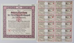 Alte Aktien / Wertpapiere: Deutsche Reichspost: 4 % Schatzanweisung / Schuldverschreibung über 1.000 Reichsmark, Ausgabedatum 1940, fällig 01. Oktober...