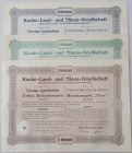 Alte Aktien / Wertpapiere: DEUTSCHLAND: Lot 3 Vorzugs-Anteilscheine der Kakao-Land- und Minen-Gesellschaft über 10, 50 und 100 Reichsmark aus dem Jahr...