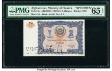 Afghanistan Ministry of Finance 2 Afghanis ND (1936) / SH1315 Pick 15s Specimen PMG Gem Uncirculated 65 EPQ. Roulette Specimen punch.

HID09801242017
...