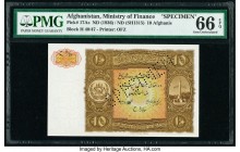 Afghanistan Ministry of Finance 10 Afghanis ND (1936) / ND (SH1315) Pick 17As Specimen PMG Gem Uncirculated 66 EPQ. Roulette Specimen punch

HID098012...