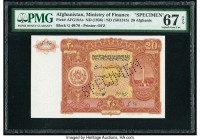 Afghanistan Ministry of Finance 20 Afghanis ND (1936) / ND (SH1315) Pick 18As Specimen PMG Superb Gem Unc 67 EPQ. Perforated cancelled. 

HID098012420...