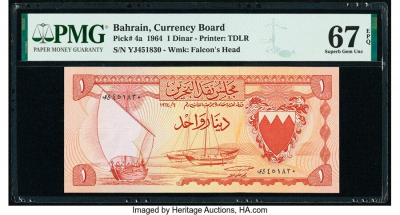 Bahrain Currency Board 1 Dinar 1964 Pick 4a PMG Superb Gem Unc 67 EPQ. 

HID0980...