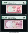 Bangladesh Bangladesh Bank 5; 10 Taka ND (1973-1977) Pick 13a; 16a Two Examples PMG Choice Uncirculated 63; Gem Uncirculated 66 EPQ. Pick 13a; minor r...