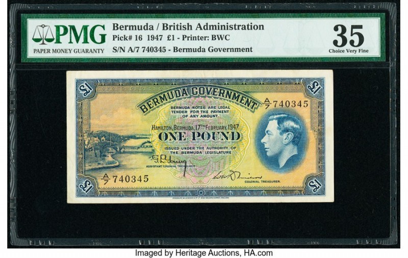 Bermuda Bermuda Government 1 Pound 17.2.1947 Pick 16 PMG Choice Very Fine 35. 

...