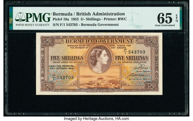 Bermuda Bermuda Government 5 Shillings 20.10.1952 Pick 18a PMG Gem Uncirculated ...