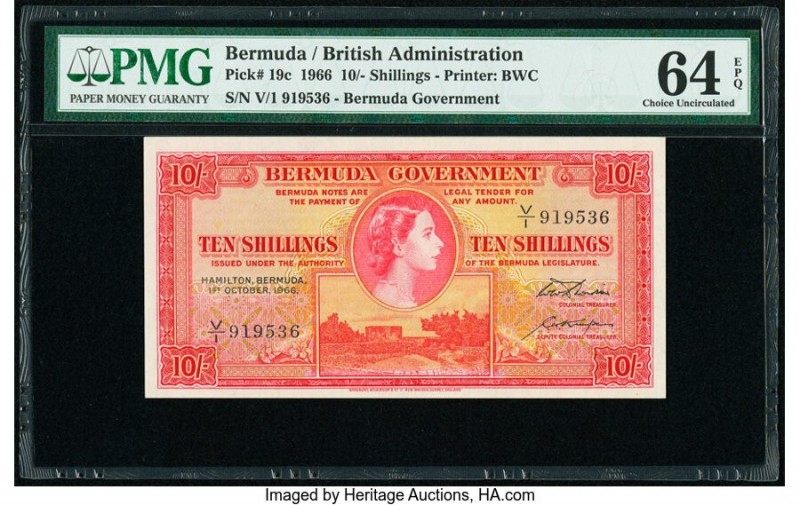 Bermuda Bermuda Government 10 Shillings 1.10.1966 Pick 19c PMG Choice Uncirculat...