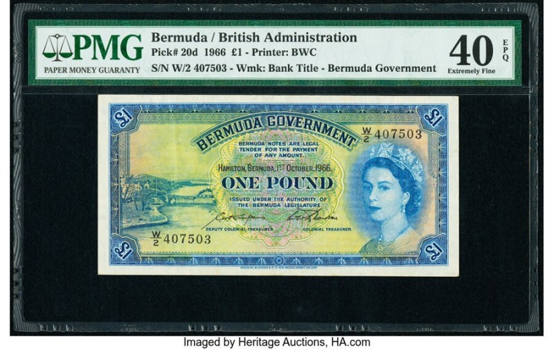 Bermuda Bermuda Government 1 Pound 1.10.1966 Pick 20d PMG Extremely Fine 40 EPQ....