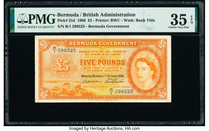 Bermuda Bermuda Government 5 Pounds 1.10.1966 Pick 21d PMG Choice Very Fine 35 E...