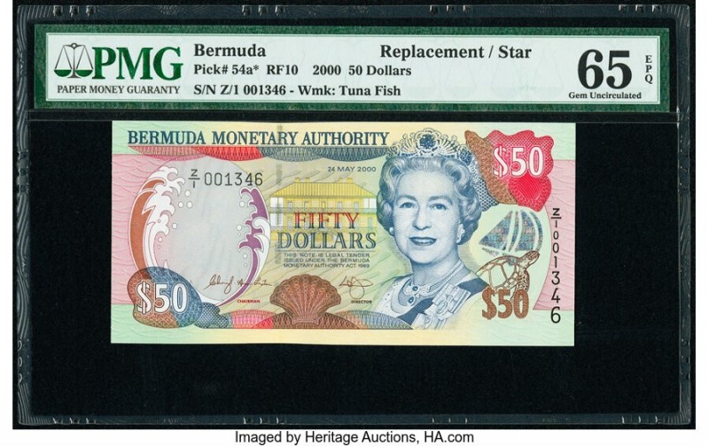Bermuda Monetary Authority 50 Dollars 2000 Pick 54a* Replacement PMG Gem Uncircu...