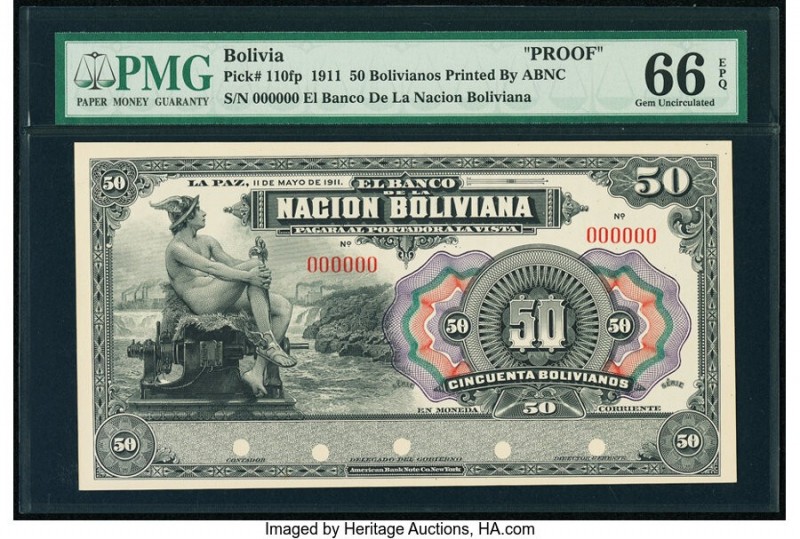 Bolivia Banco de la Nacion Boliviana 50 Bolivianos 11.5.1911 Pick 110fp Proof PM...