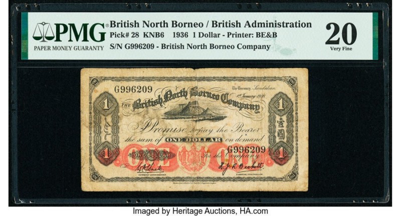British North Borneo British North Borneo Company 1 Dollar 1.1.1936 Pick 28 PMG ...