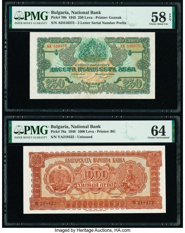 Bulgaria Bulgaria National Bank 250 Leva 1945 Pick 70b PMG Choice About Unc 58 E...