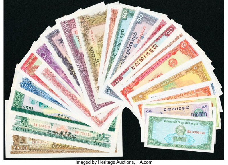 World (Cambodia, Lao) Group Lot of 27 Examples Extremely Fine-Crisp Uncirculated...