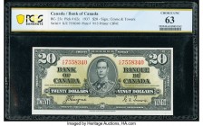 Canada Bank of Canada $20 2.1.1937 Pick 62c BC-25c PCGS Banknote Choice Unc 63. 

HID09801242017

© 2020 Heritage Auctions | All Rights Reserve