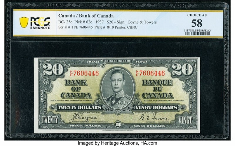 Canada Bank of Canada $20 2.1.1937 Pick 62c BC-25c PCGS Choice AU 58. 

HID09801...