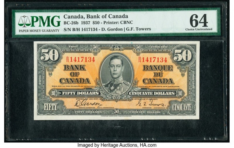 Canada Bank of Canada $50 2.1.1937 Pick 63b BC-26b PMG Choice Uncirculated 64. 
...