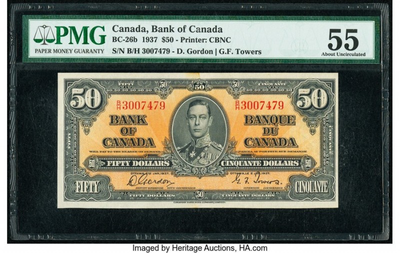 Canada Bank of Canada $50 2.1.1937 Pick 63b BC-26b PMG About Uncirculated 55. 

...