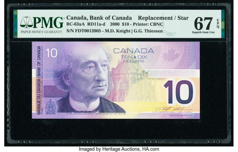 Canada Bank of Canada $10 2000 Pick 102a BC-63aA Replacement PMG Superb Gem Unc ...