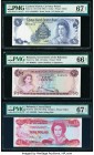 Cayman Islands Currency Board 1 Dollar 1974 (ND 1985) Pick 5e PMG Superb Gem Unc 67 EPQ; Bahamas Central Bank 1/2; 3 Dollars 1965;1974 (ND 1984) Pick ...
