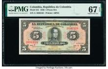 Colombia Banco de la Republica 5 Pesos Oro 22.3.1938 Pick 341 PMG Superb Gem Unc 67 EPQ. 

HID09801242017

© 2020 Heritage Auctions | All Rights Reser...