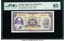 Colombia Banco de la Republica 20 Pesos Oro 1.1.1950 Pick 392d PMG Gem Uncirculated 65 EPQ. 

HID09801242017

© 2020 Heritage Auctions | All Rights Re...
