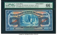Costa Rica Banco Internacional de Costa Rica 10 Colones ND (1919-30) Pick 175s Specimen PMG Gem Uncirculated 66 EPQ. Cancelled with 2 punch holes. 

H...