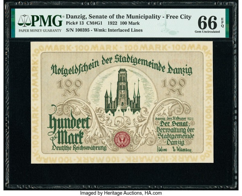 Danzig Senate of the Municipality - Free City 100 Mark 31.10.1922 Pick 13 PMG Ge...