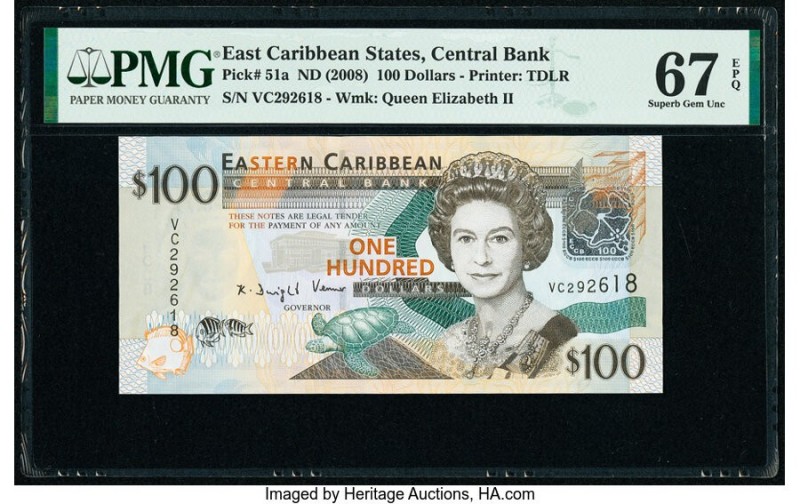 East Caribbean States Central Bank 100 Dollars ND (2008) Pick 51a PMG Superb Gem...