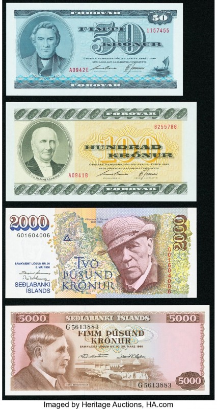 World (Faeroe Islands, Iceland) Group Lot of 4 Examples About Uncirculated-Crisp...