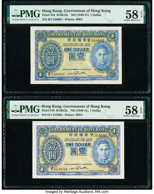 Hong Kong Government of Hong Kong 1 Dollar ND (1940-41) Pick 316 KNB13a Two Exam...