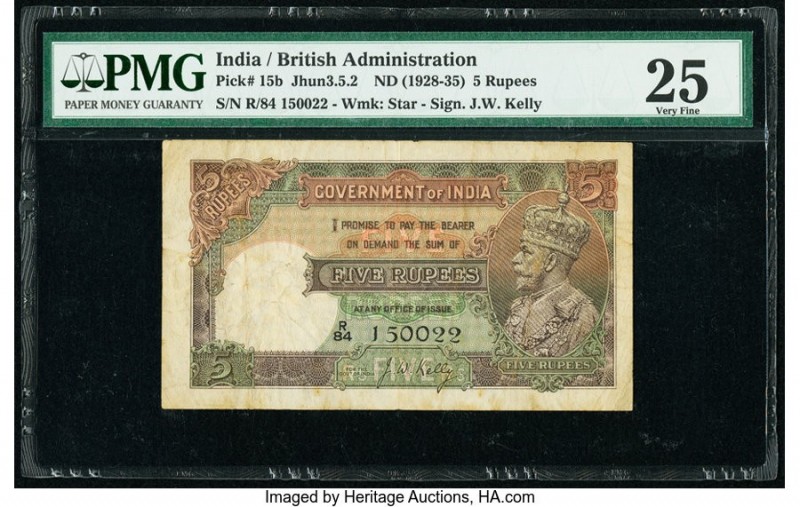 India Government Bank of India 5 Rupees ND (1928-35) Pick 15b Jhun3.5.2 PMG Very...