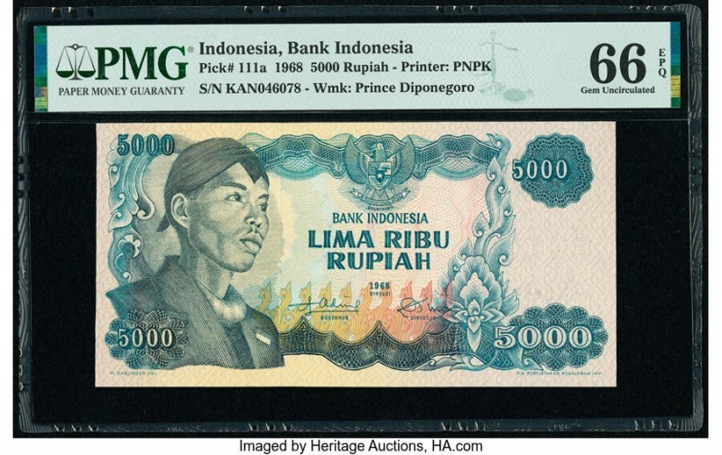 Indonesia Bank Indonesia 5000 Rupiah 1968 Pick 111a PMG Gem Uncirculated 66 EPQ....
