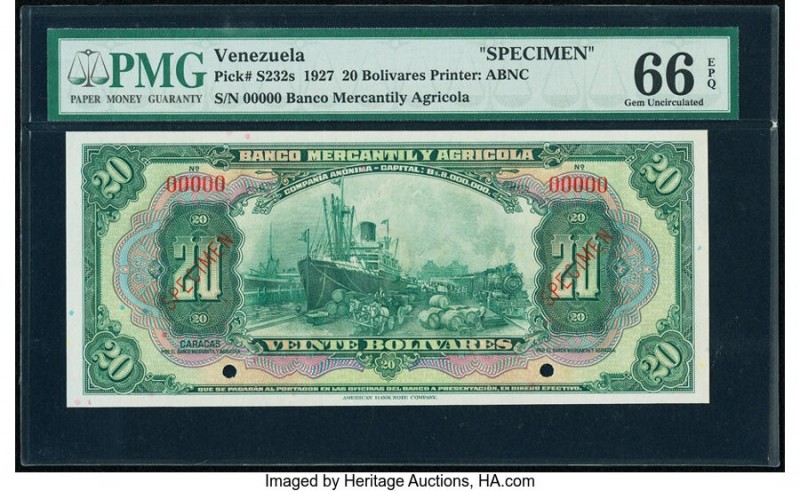 Venezuela Banco Mercantil y Agrícola 20 Bolívares ND (1927) Pick S232s Specimen ...
