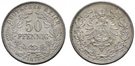 Kleinmünzen
50 Pfennig 1877 F. J. 8.
leichte Tönung, vorzüglich-Stempelglanz