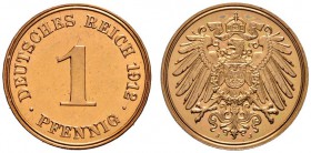 Kleinmünzen
1 Pfennig 1912 J. J. 10.
feinst zaponiert, Prachtexemplar, Polierte Platte