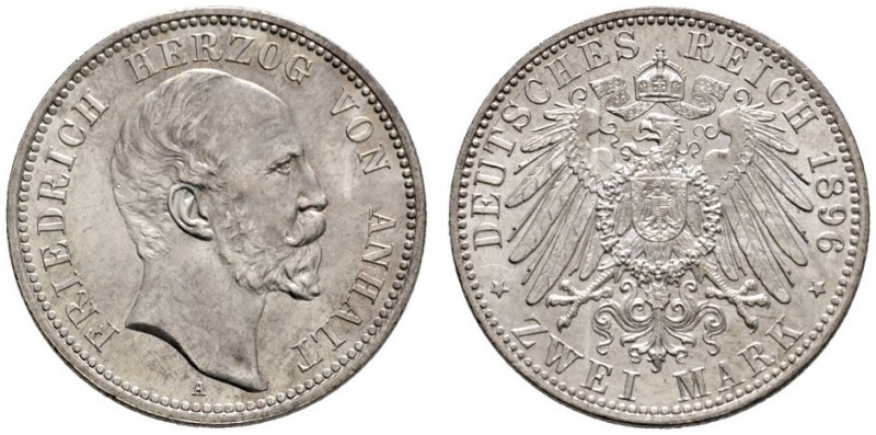 Silbermünzen des Kaiserreiches
Anhalt
Friedrich I. 1879-1904. 2 Mark 1896 A. 2...