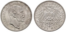 Silbermünzen des Kaiserreiches
Anhalt
Friedrich I. 1879-1904. 2 Mark 1896 A. 25-jähriges Regierungsjubiläum. J. 20.
leichte Tönung, fast Stempelgla...