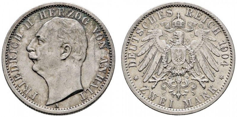 Silbermünzen des Kaiserreiches
Anhalt
Friedrich II. 1904-1918. 2 Mark 1904 A. ...
