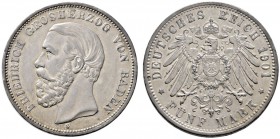 Silbermünzen des Kaiserreiches
Baden
Friedrich I. 1852-1907. 5 Mark 1901 G. J. 29.
leichte Randfehler, sehr schön-vorzüglich