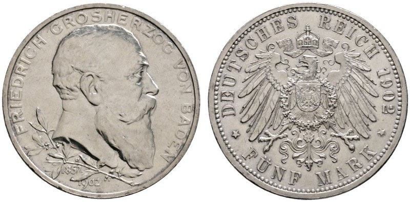 Silbermünzen des Kaiserreiches
Baden
Friedrich I. 1852-1907. 5 Mark 1902. Regi...