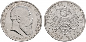 Silbermünzen des Kaiserreiches
Baden
Friedrich I. 1852-1907. 5 Mark 1907. Auf seinen Tod. J. 37.
fast Stempelglanz