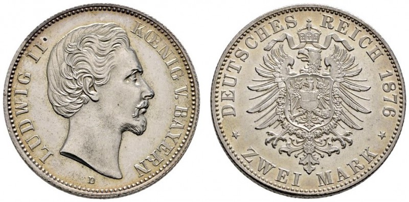 Silbermünzen des Kaiserreiches
Bayern
Ludwig II. 1864-1886. 2 Mark 1876 D. J. ...